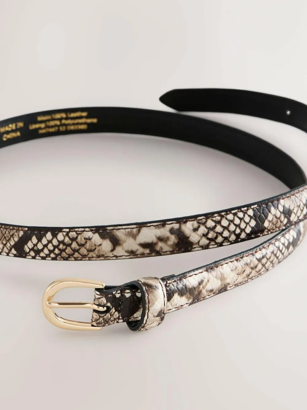 Next Neutral Snake Effect Skinny Leather Belt^Women Belts