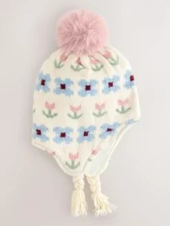 Next Neutral Stampy Flower Trapper Hat (3mths-13yrs)^ Hats|Hats, Gloves & Scarves