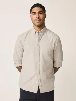 Next Standard Collar Cotton Linen Blend Long Sleeve Shirt^ Shirts