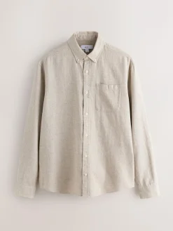 Next Standard Collar Cotton Linen Blend Long Sleeve Shirt^ Shirts