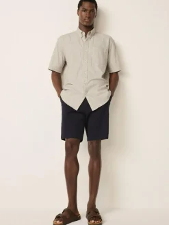 Next Standard Collar Cotton Linen Blend Short Sleeve Shirt^ Shirts