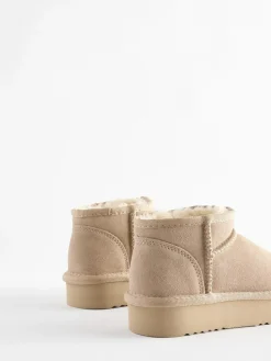 Next Neutral Standard Fit (F) Flatform Mini Warm Lined Water Repellent Suede Pull-On Boots^ Boots & Wellies