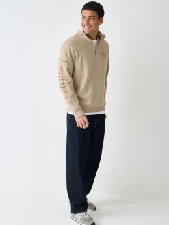 Next Neutral Stone Keith Haring Licence Graphic Print Quarter Zip Neck Sweatshirt^ Sweatshirts & Hoodies|Sweatshirts & Hoodies