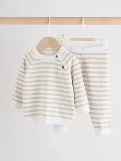 Outlet Next Neutral Stripe Knitted Top and Leggings Baby Set (0mths-2yrs)