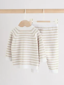 Outlet Next Neutral Stripe Knitted Top and Leggings Baby Set (0mths-2yrs)