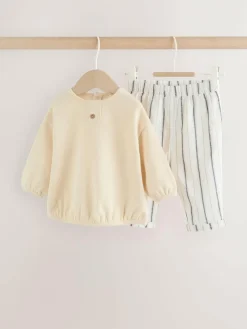 Next Neutral Stripe Sweat Top and Trousers Baby Set (0mths-2yrs)^BOY Sets & Outfits|Sweatshirts & Hoodies
