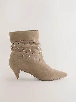 New Next Neutral Suede Forever Comfort® Eyelet Embellished Ankle Boots