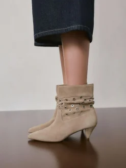 New Next Neutral Suede Forever Comfort® Eyelet Embellished Ankle Boots