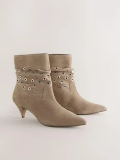 New Next Neutral Suede Forever Comfort® Eyelet Embellished Ankle Boots