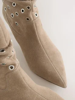 New Next Neutral Suede Forever Comfort® Eyelet Embellished Ankle Boots