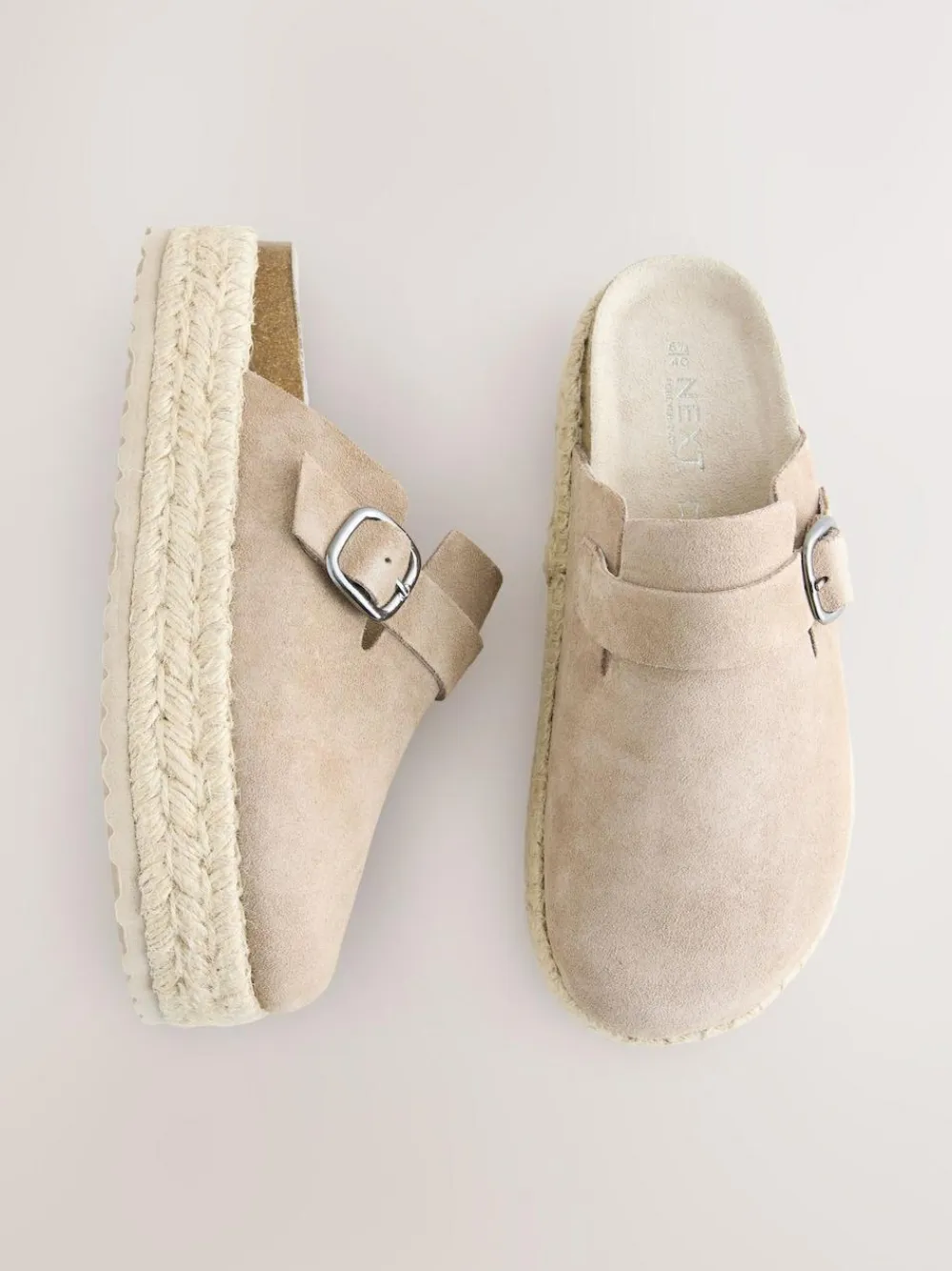 Sale Next Neutral Suede Round Toe Espadrille Chunky Clogs