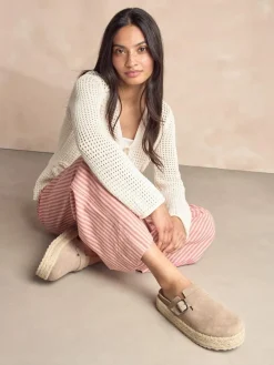 Sale Next Neutral Suede Round Toe Espadrille Chunky Clogs