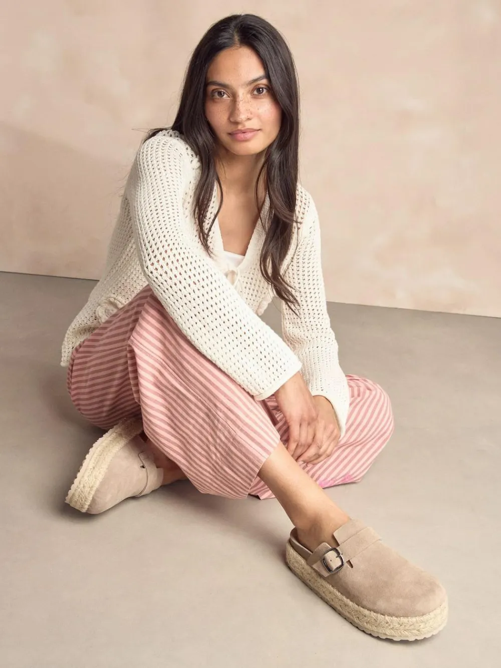 Sale Next Neutral Suede Round Toe Espadrille Chunky Clogs