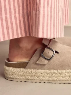 Sale Next Neutral Suede Round Toe Espadrille Chunky Clogs