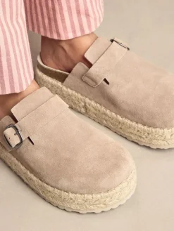 Sale Next Neutral Suede Round Toe Espadrille Chunky Clogs