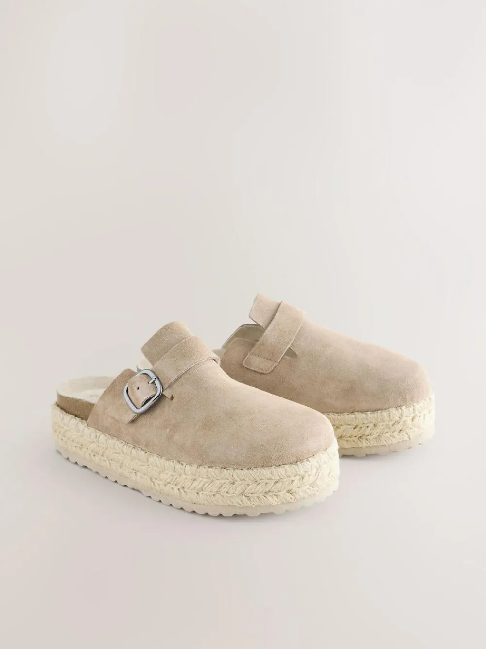 Sale Next Neutral Suede Round Toe Espadrille Chunky Clogs