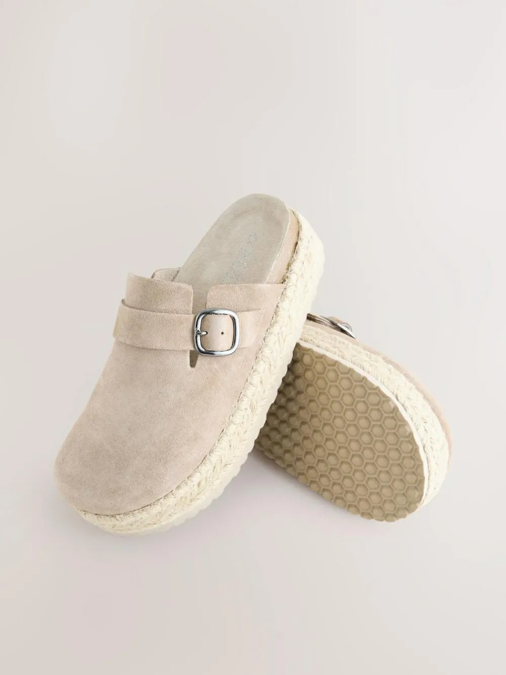 Sale Next Neutral Suede Round Toe Espadrille Chunky Clogs