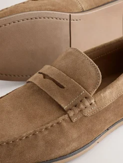 Next Neutral Suede Slim Loafers^ Shoes