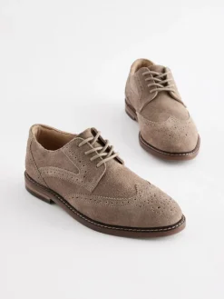 Sale Next Standard Fit (F) Leather Laceup Brogue Shoes Neutral Suede
