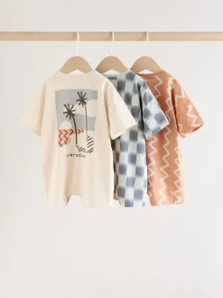 Next Neutral Sunbaked Printed Button Through Jersey Baby Rompers 3 Pack^BOY Sets & Co-Ords|Sets & Co-Ords