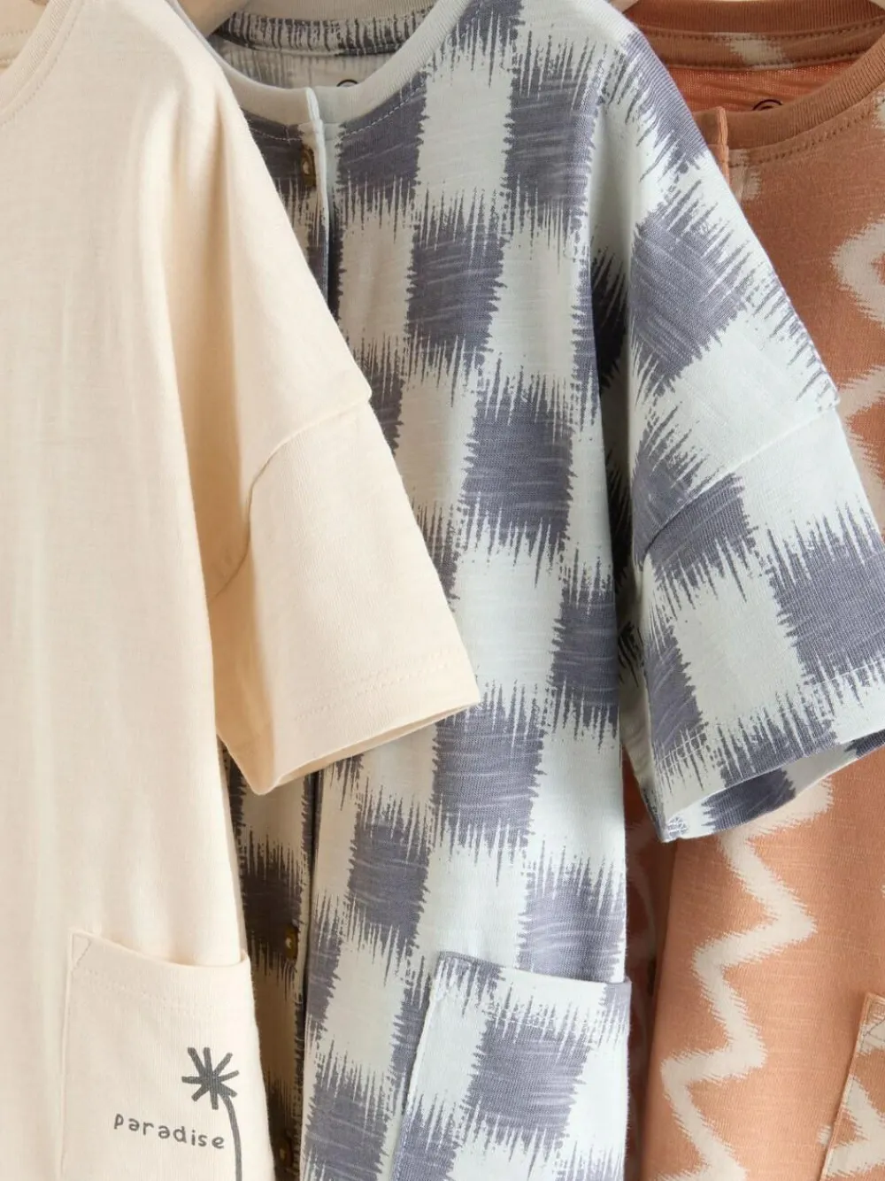 Next Neutral Sunbaked Printed Button Through Jersey Baby Rompers 3 Pack^BOY Sets & Co-Ords|Sets & Co-Ords