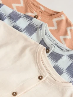 Next Neutral Sunbaked Printed Button Through Jersey Baby Rompers 3 Pack^BOY Sets & Co-Ords|Sets & Co-Ords