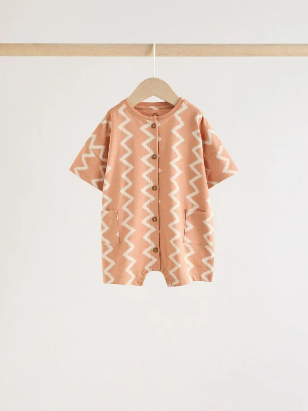 Next Neutral Sunbaked Printed Button Through Jersey Baby Rompers 3 Pack^BOY Sets & Co-Ords|Sets & Co-Ords