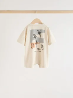 Next Neutral Sunbaked Printed Button Through Jersey Baby Rompers 3 Pack^BOY Sets & Co-Ords|Sets & Co-Ords