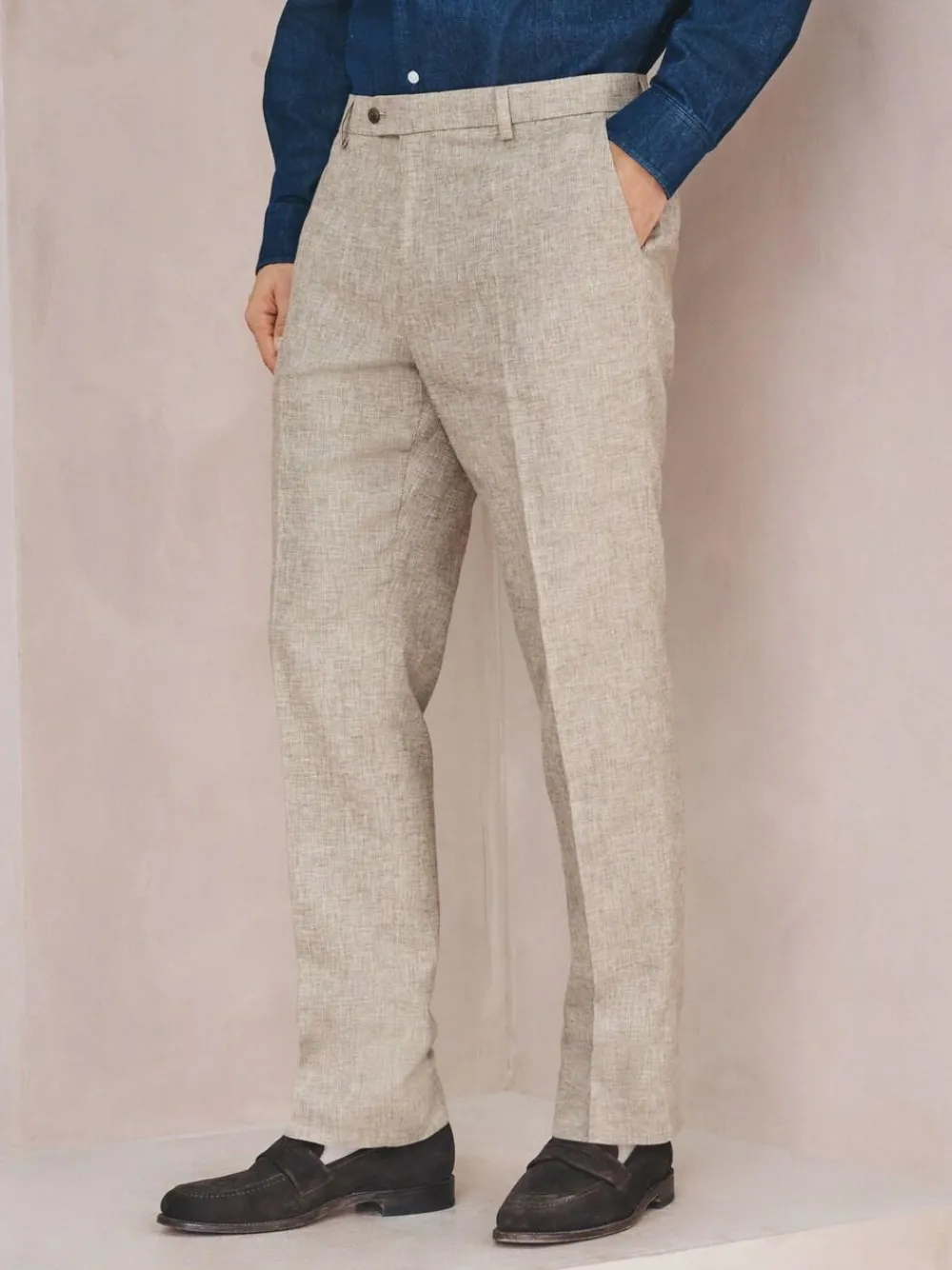 Online Next Tailored Fit Linen Blend Texture Suit Trousers Neutral