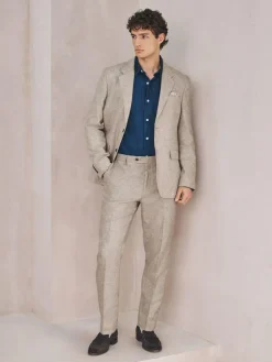 Online Next Tailored Fit Linen Blend Texture Suit Trousers Neutral