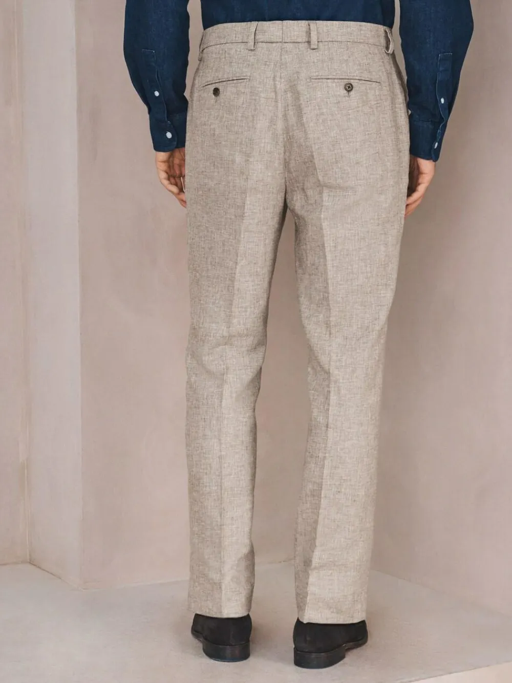 Online Next Tailored Fit Linen Blend Texture Suit Trousers Neutral