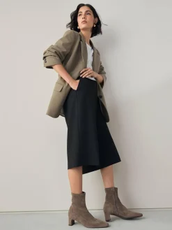 Best Next Standard/Wide Fit Chisel Toe Block Heel Sock Boots Neutral Taupe