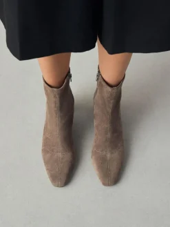 Best Next Standard/Wide Fit Chisel Toe Block Heel Sock Boots Neutral Taupe