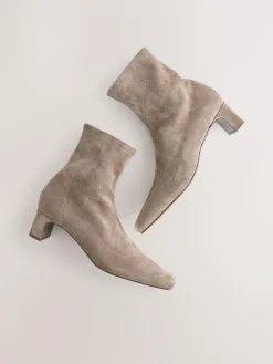 Best Next Standard/Wide Fit Chisel Toe Block Heel Sock Boots Neutral Taupe