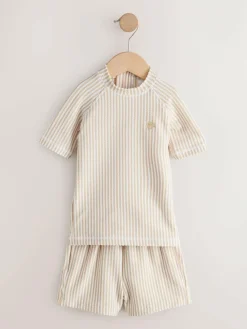 New Next Textured Rash Vest and Swim Shorts Set (3mths-7yrs) Neutral
