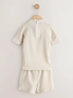 New Next Textured Rash Vest and Swim Shorts Set (3mths-7yrs) Neutral