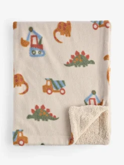 Next Neutral Tufted Dinosaurs & Diggers Borg Throw Blanket^ Cushions & Throws