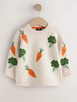 Next Neutral Vegetable Knitted Crew Neck Jumper (3mths-7yrs)^BOY Knitwear|Knitwear