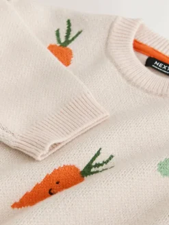 Next Neutral Vegetable Knitted Crew Neck Jumper (3mths-7yrs)^BOY Knitwear|Knitwear