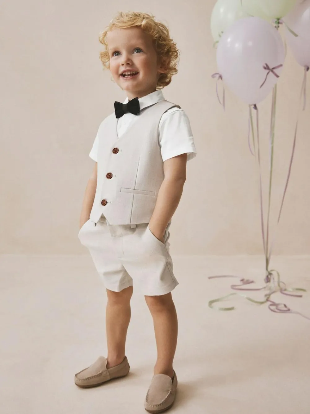 Next Neutral Waistcoat, Shirt, Shorts & Tie Set (3mths-9yrs)^BOY Occasionwear