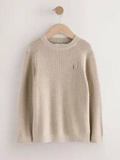 New Next Neutral With Stag Cotton Crew Neck Knitted Jumper (3-16yrs)