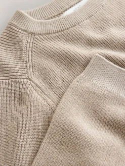 New Next Neutral With Stag Cotton Crew Neck Knitted Jumper (3-16yrs)