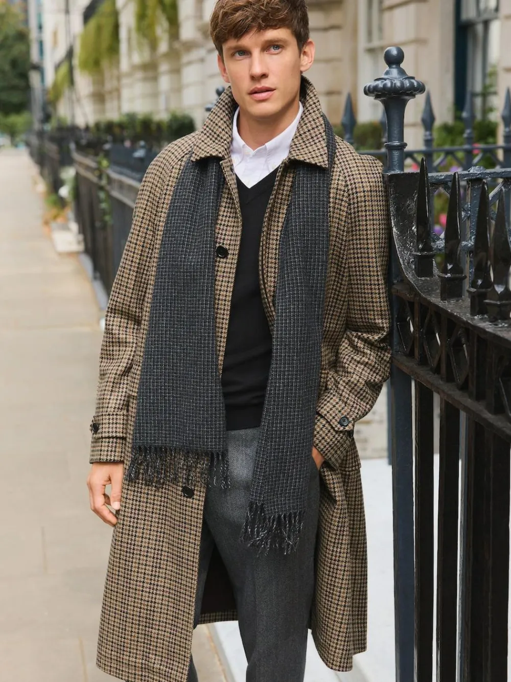 Best Next Neutral Wool Rich Italian Fabric Dogtooth Check Coat