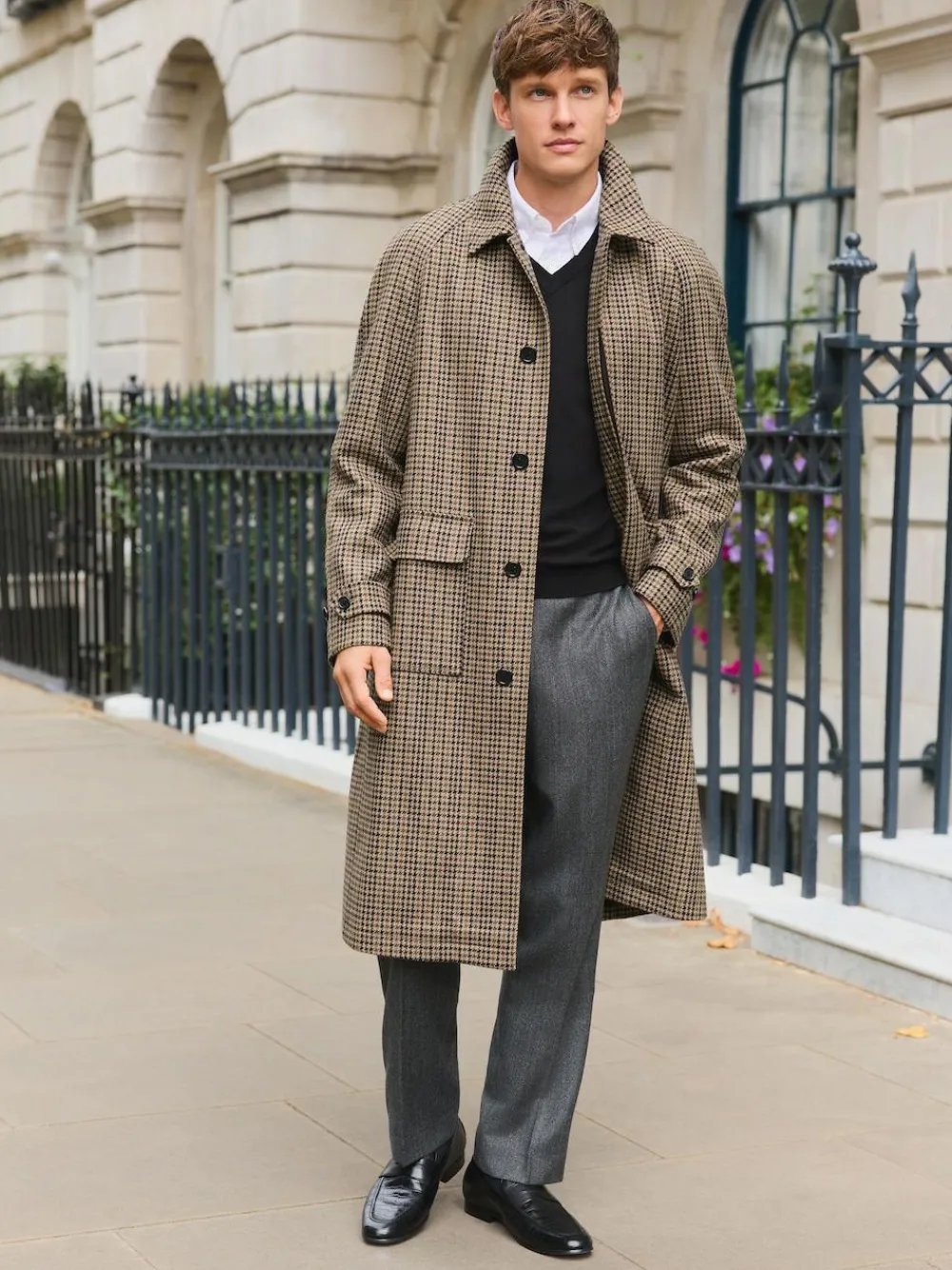 Best Next Neutral Wool Rich Italian Fabric Dogtooth Check Coat