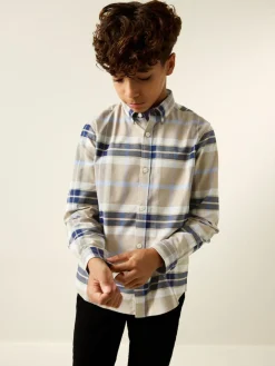 Next Neutral/Black Check Long Sleeve Oxford Check Shirt (3-16yrs)^BOY Shirts