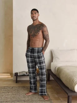 Next Neutral/Black Check Motionflex Cosy Open Hem Pyjama Bottoms 2 Pack^ Pyjamas