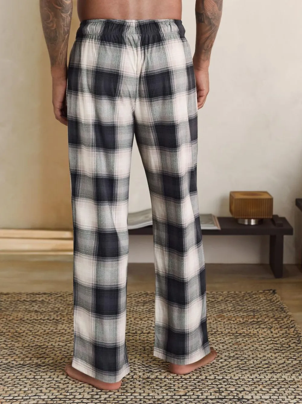 Next Neutral/Black Check Motionflex Cosy Open Hem Pyjama Bottoms 2 Pack^ Pyjamas