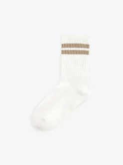 Next Neutral/Brown/White/Grey Cushioned Footbed Cotton Rich Ribbed Tipped Socks 5 Pack^BOY Socks