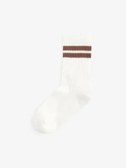 Next Neutral/Brown/White/Grey Cushioned Footbed Cotton Rich Ribbed Tipped Socks 5 Pack^BOY Socks