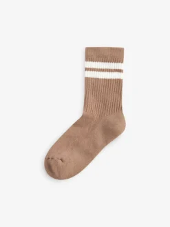 Next Neutral/Brown/White/Grey Cushioned Footbed Cotton Rich Ribbed Tipped Socks 5 Pack^BOY Socks